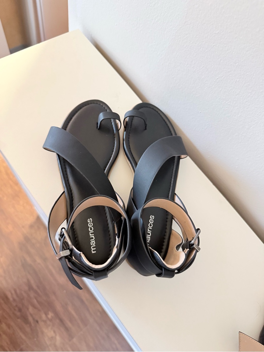 Maurices Black Cross-Strap Toe-Ring Sandals with Ankle Buckle